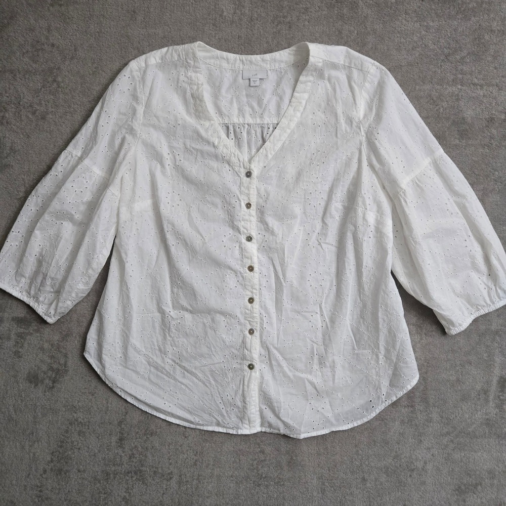 J.Jill Eyelet Blouse Womens XL White Boho Coastal Cottagecore Western Prairie